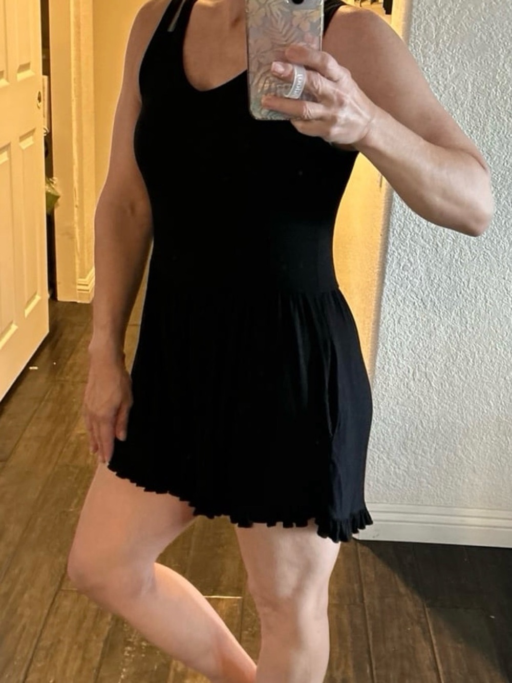 white birch Black Sleeveless Knit Romper with Ruffle Hem